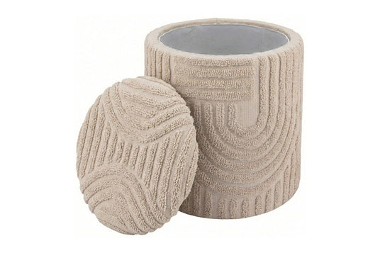 Orla Sculpted Cotton Round Storage Ottoman - Hidden Storage Inside