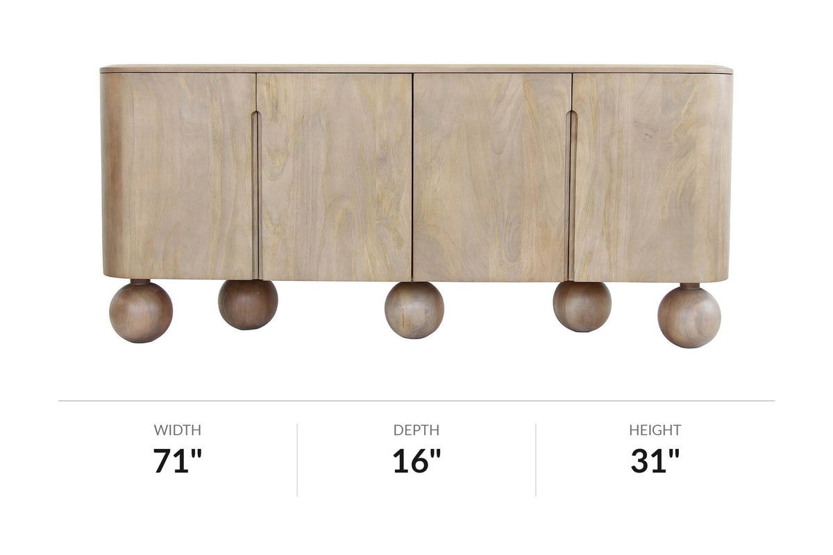 Orson mango wood sideboard dimensions: 71 in wide, 16 in deep, 31 in high