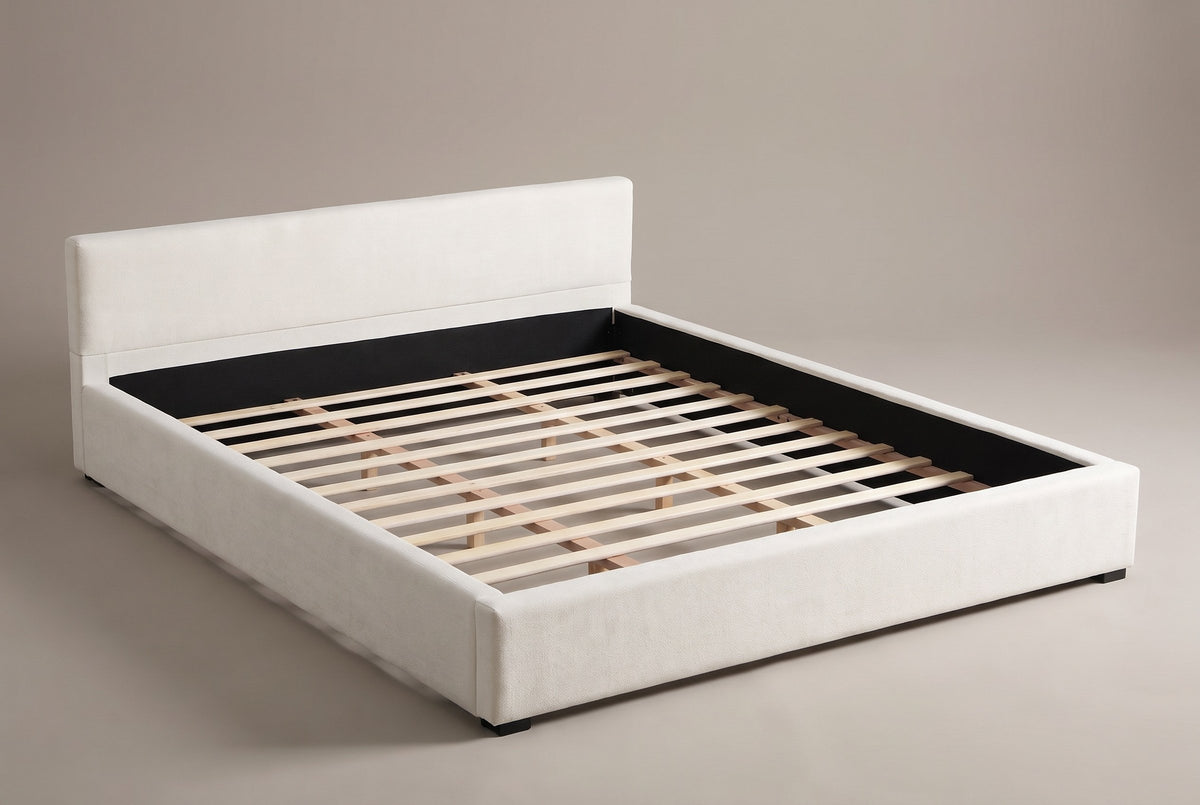 Otranto upholstered platform bed in ivory chenille