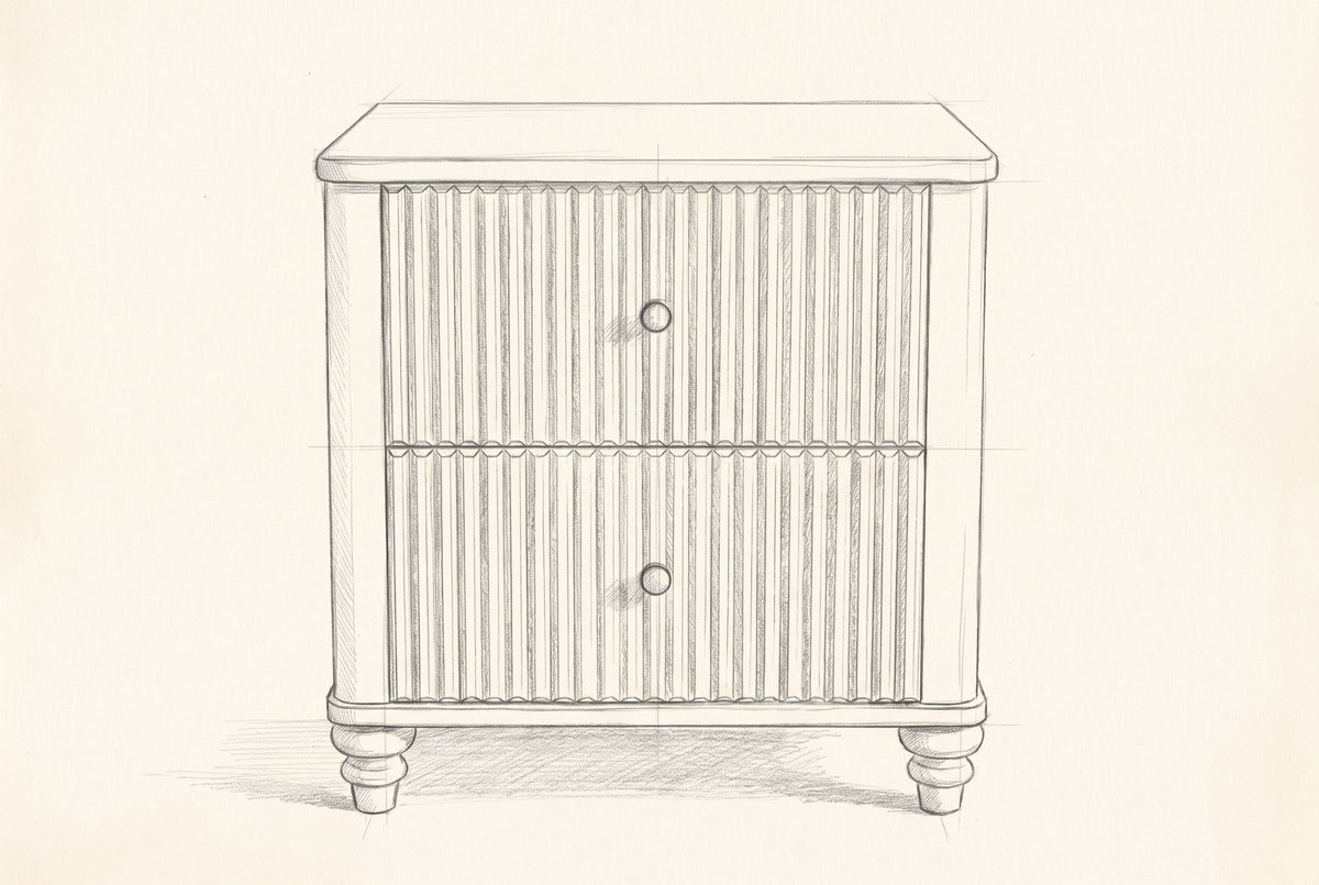 Pencil drawing of the Palestrina nightstand traced from the front view