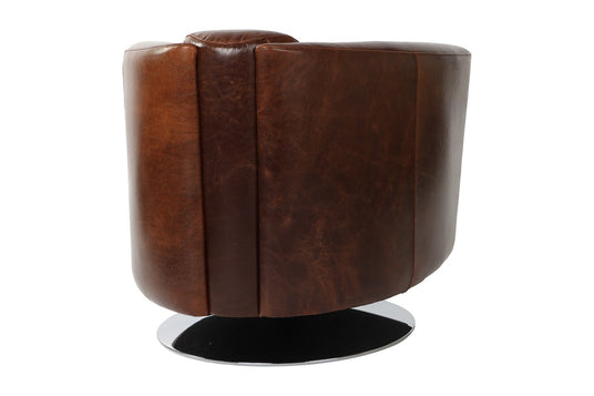 Percival Bi-Cast Leather Swivel Club Chair - Rounded From Every Side