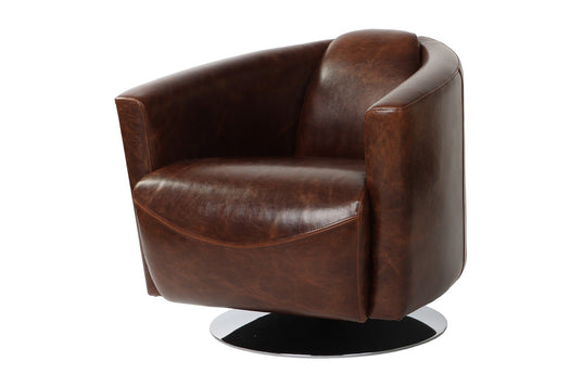 Percival Bi-Cast Leather Swivel Club Chair - Compact Club Proportions