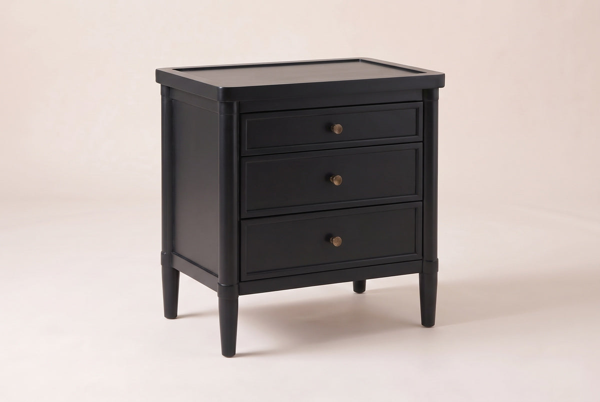 Pescara nightstand in Black, three-quarter view on a warm off-white backdrop