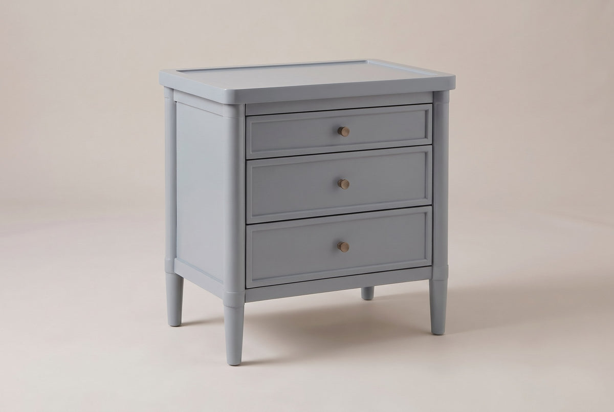 Pescara nightstand in Slate Gray, three-quarter view on a warm grey studio backdrop