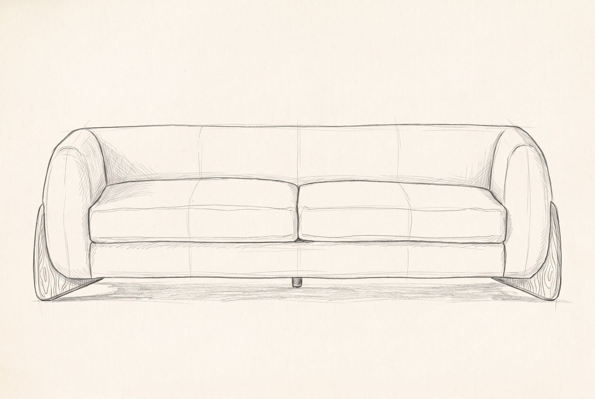 Pencil drawing of the Pistoia sofa traced from the front view