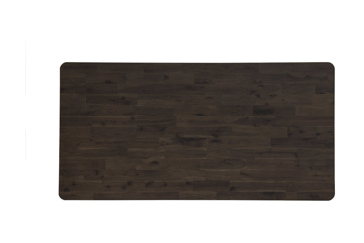Prescott antique black solid acacia dining table top, viewed from above
