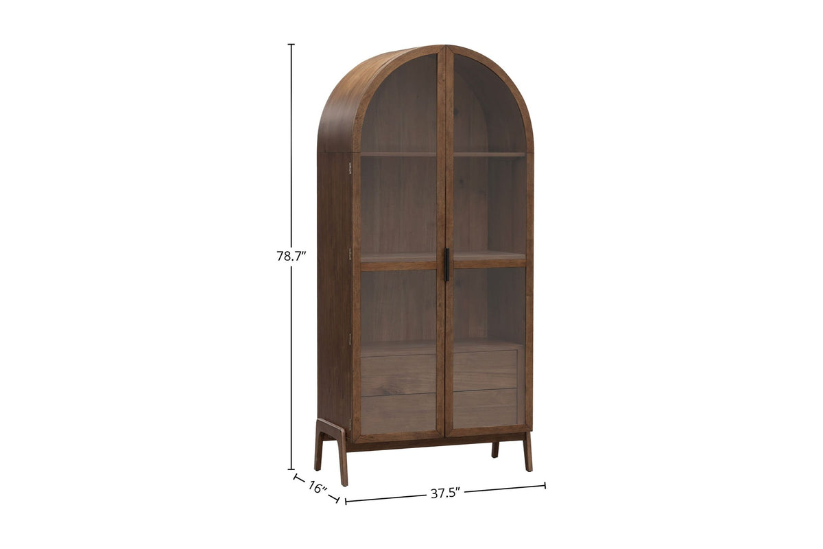Prescott display cabinet dimensions in inches, 37.5 x 16 x 78.7 in
