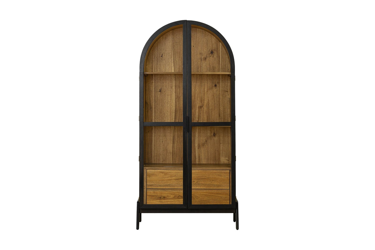 Prescott arched display cabinet in black, front view