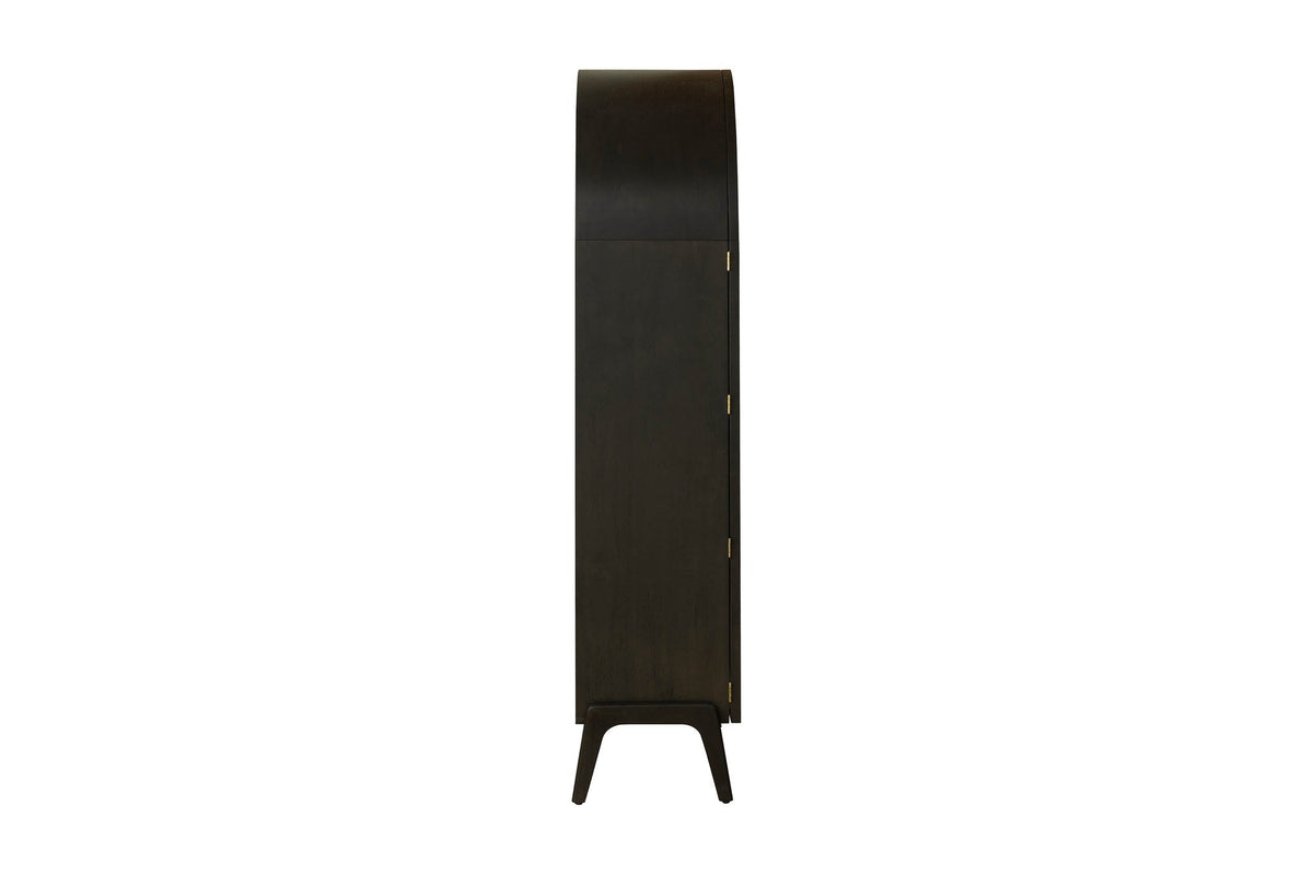 Prescott arched display cabinet in black, side view