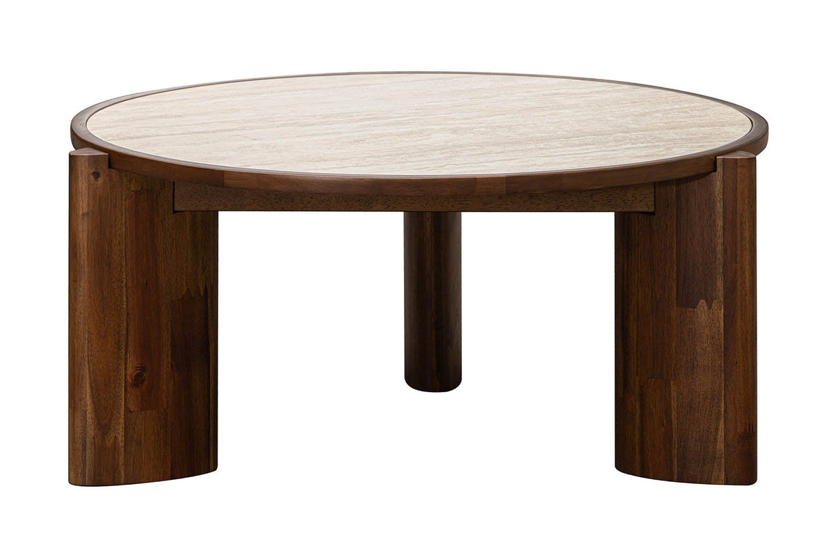 Prescott round coffee table, low front view