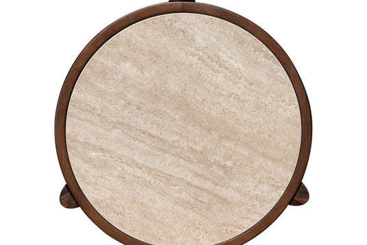 Prescott Ceramic Travertine Round Side Table - Stone Look, Ceramic Top
