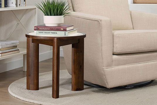 Prescott Ceramic Travertine Round Side Table - Beside the Reading Chair