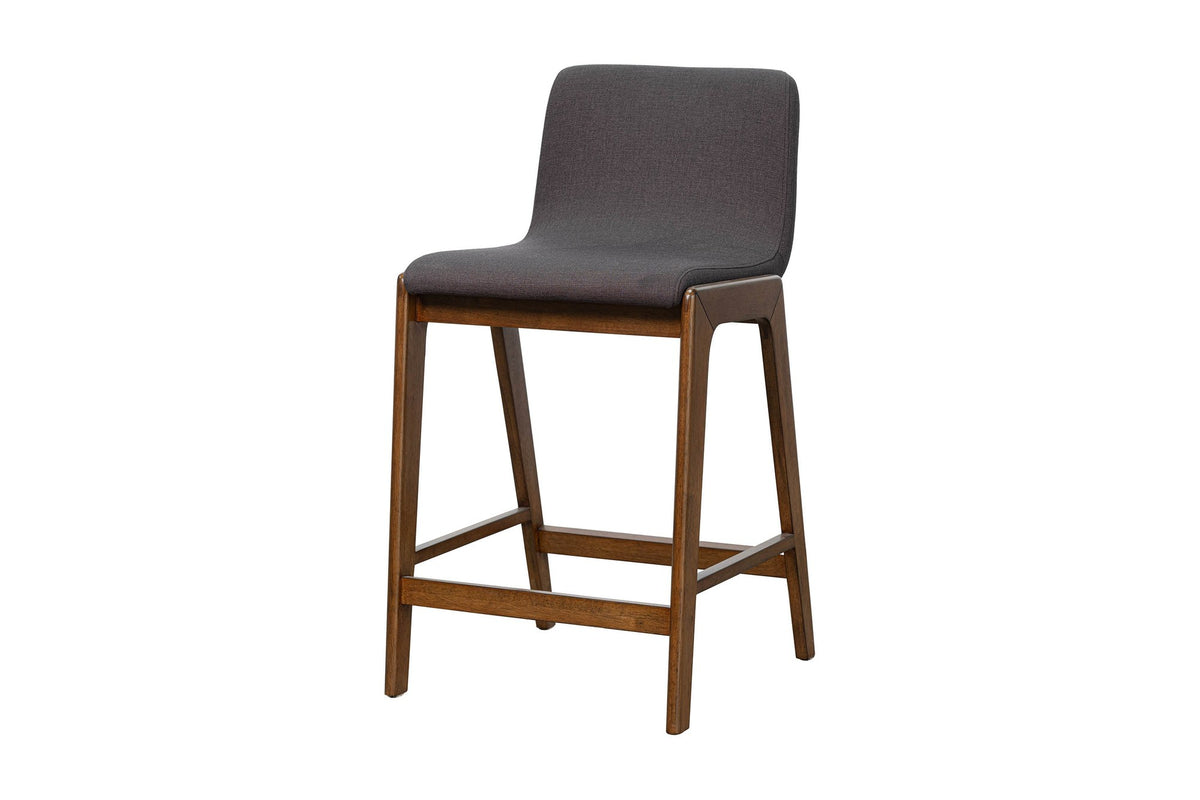 Prescott grey fabric counter stool, three-quarter view from the right