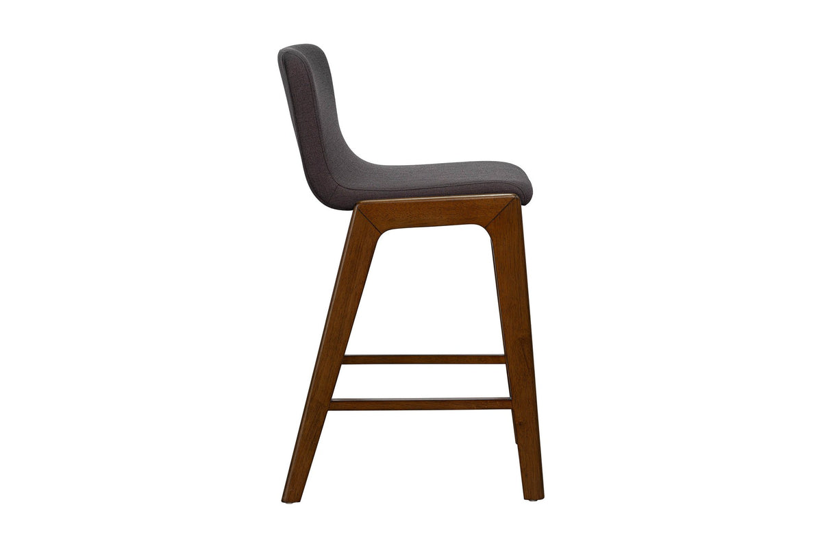 Prescott grey fabric counter stool, side profile showing the curved back