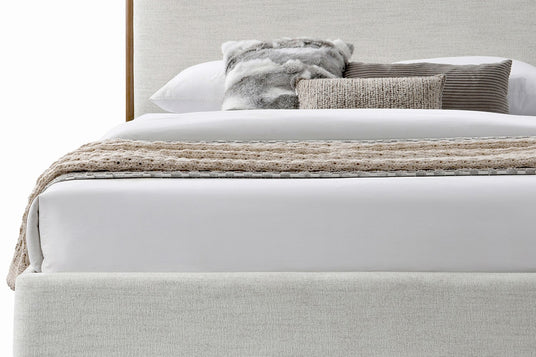 Quinn Oat Fabric Platform Bed with Storage Drawer - Light, Textured Neutral