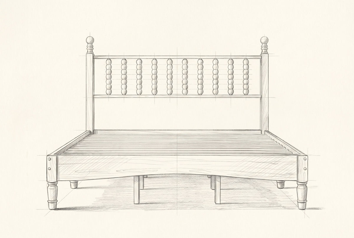 Pencil drawing of the Ravenna spindle bed traced from the front view