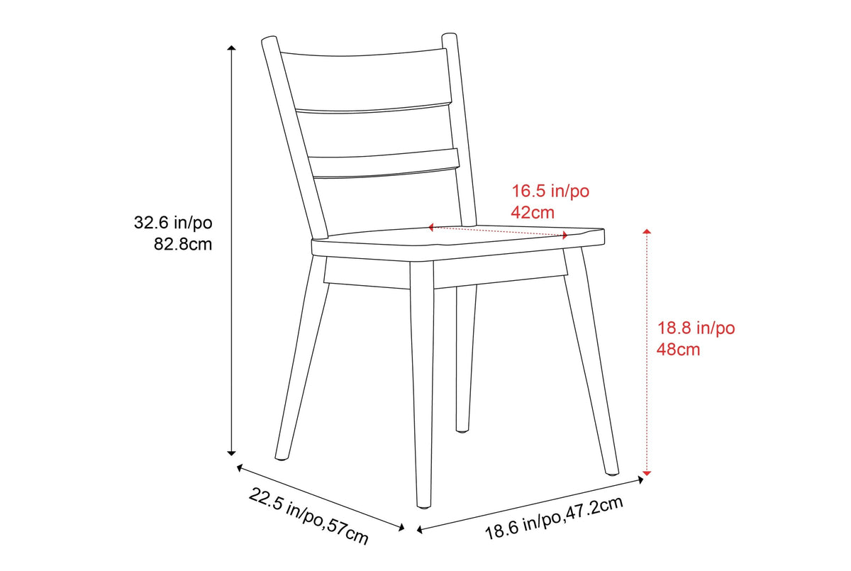 Rocco dining chair dimensions: 18.6 in wide, 22.5 in deep, 32.6 in high, seat 18.8 in high