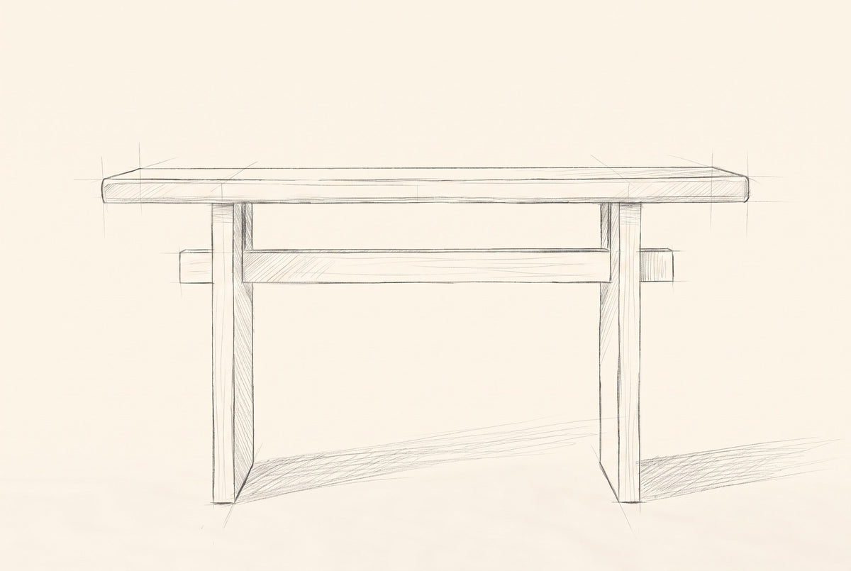 Pencil drawing of the Sanremo console table traced from the front view