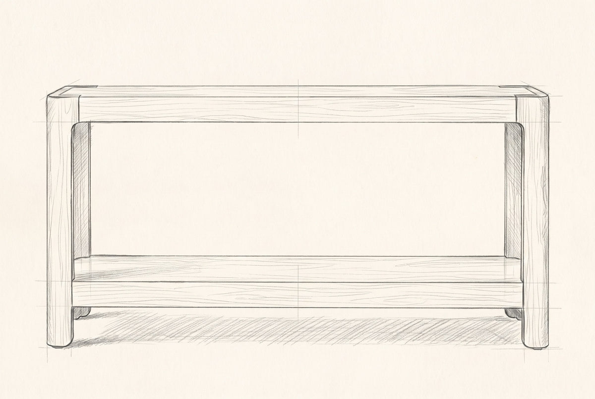 Pencil drawing of the Sarnico console table traced from the front view