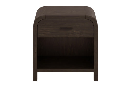 Saylor Oak Veneer 1-Drawer Nightstand with Charging Station - Bedside or Sofa Side
