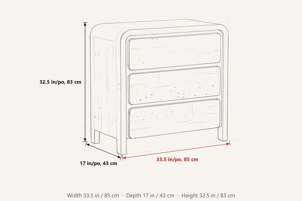 Scheggino dimensions on a pencil sketch of the chest: 33.5 in wide, 17 in deep, 32.5 in high