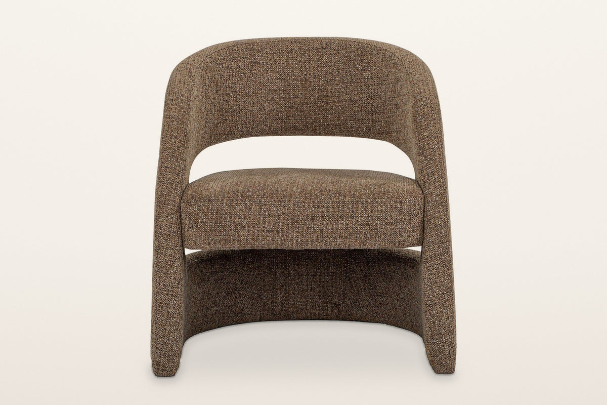 Sefro accent chair in Chocolate, straight front view on a warm white studio backdrop