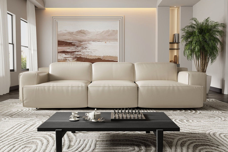 Valentina leather recliner sofa in a bright living room