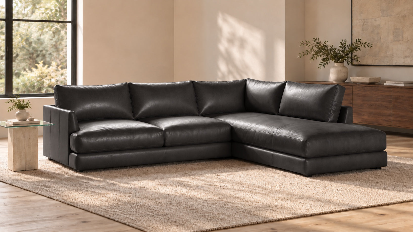 Serena sectional with bumper chaise in Black
