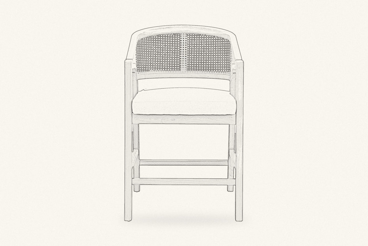 Pencil drawing of the Sermoneta counter stool, front view