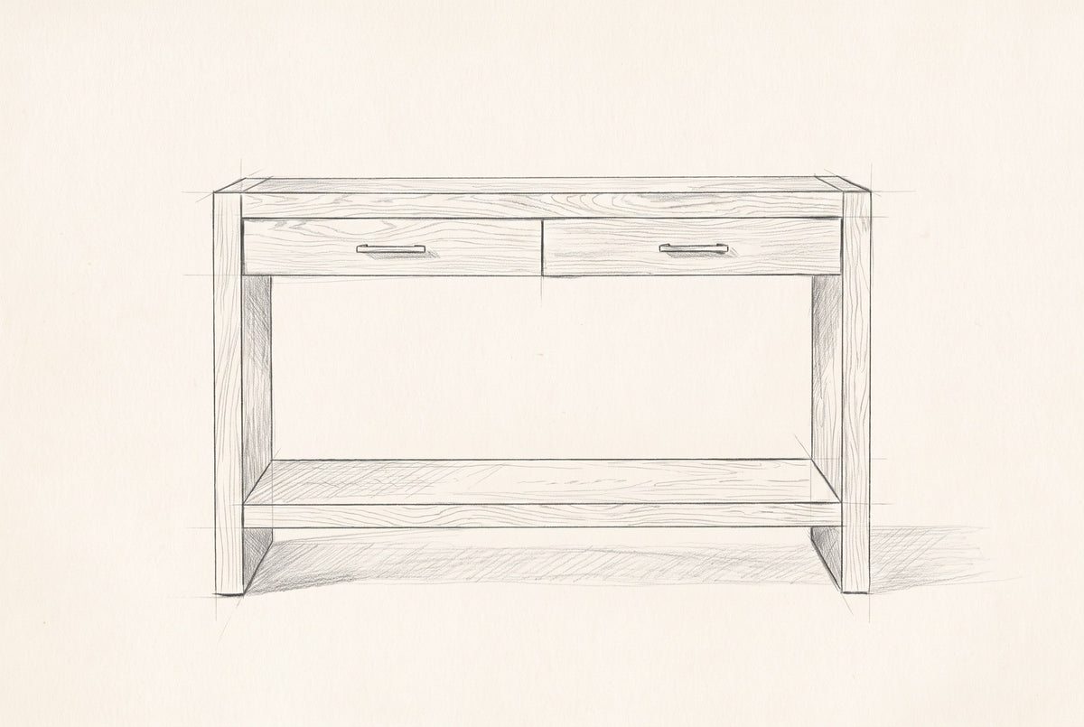 Pencil drawing of the Sibari console table, front view
