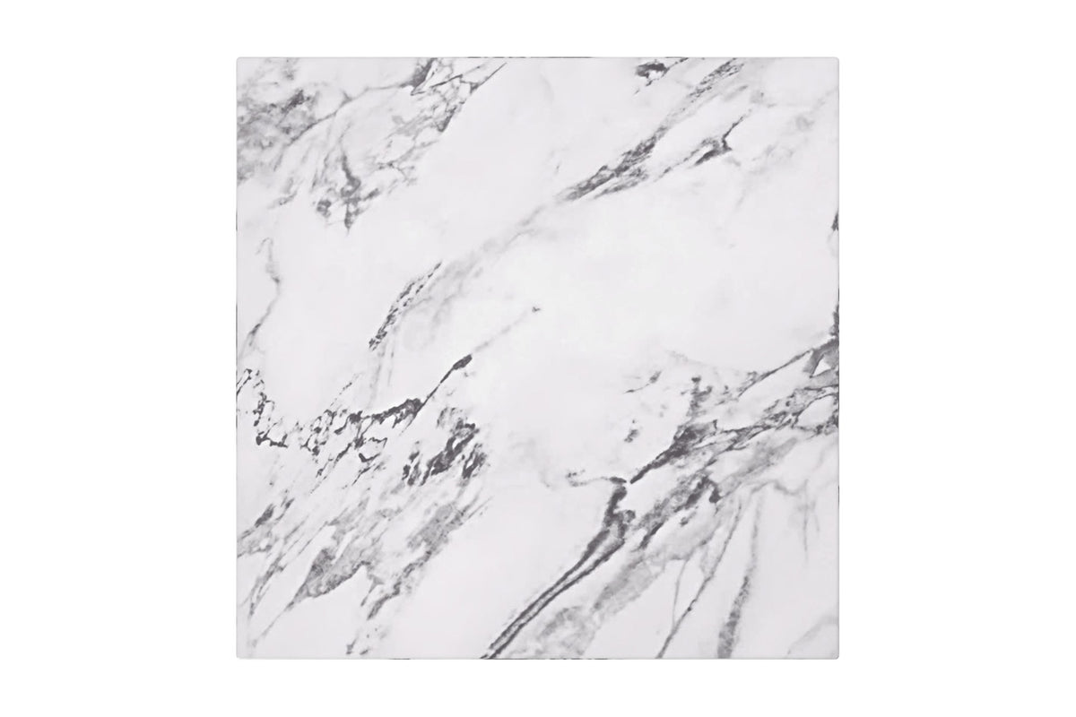 Sloane cube side table seen from above, showing the marble-look top