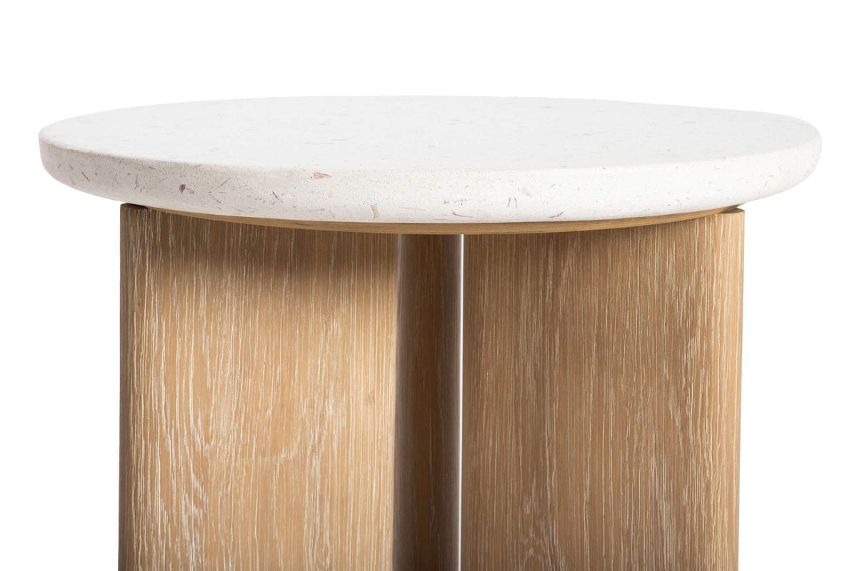 Close-up of the Sorano base in Light Brown Wash: brushed oak slabs with rounded edges