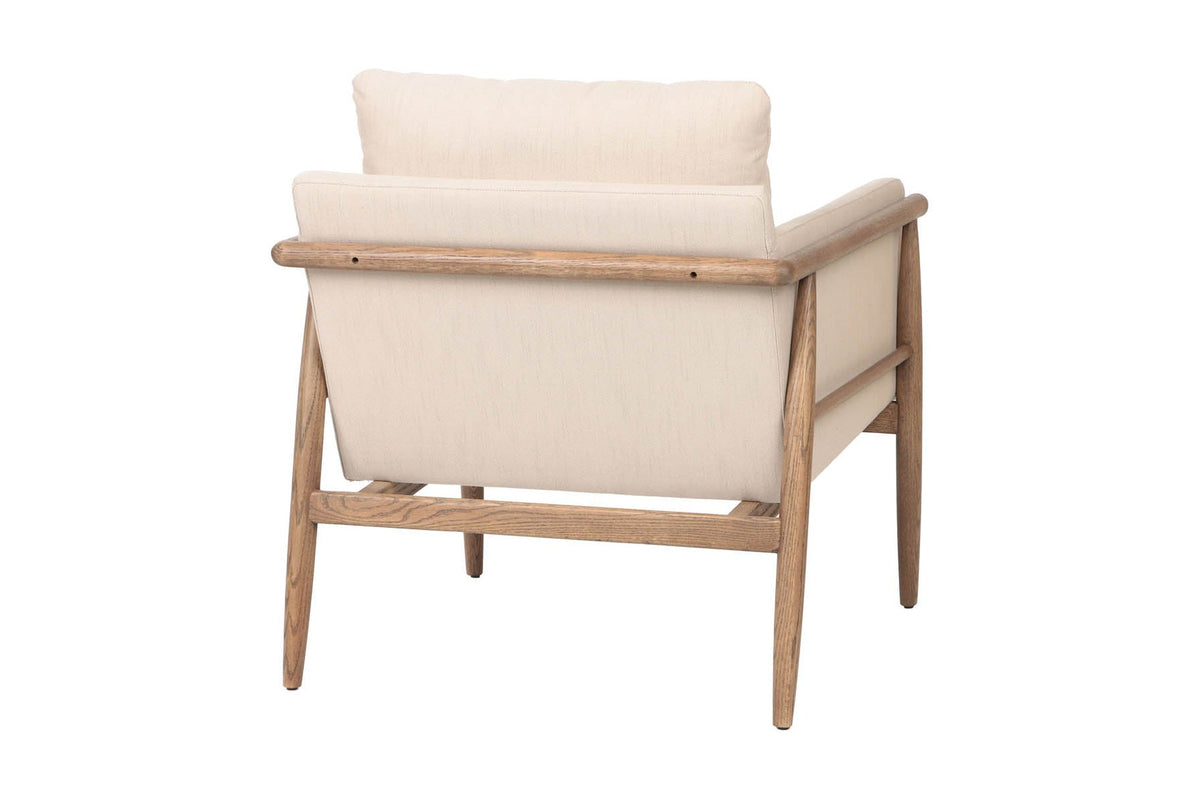 Soren accent chair in beige fabric, rear three-quarter view