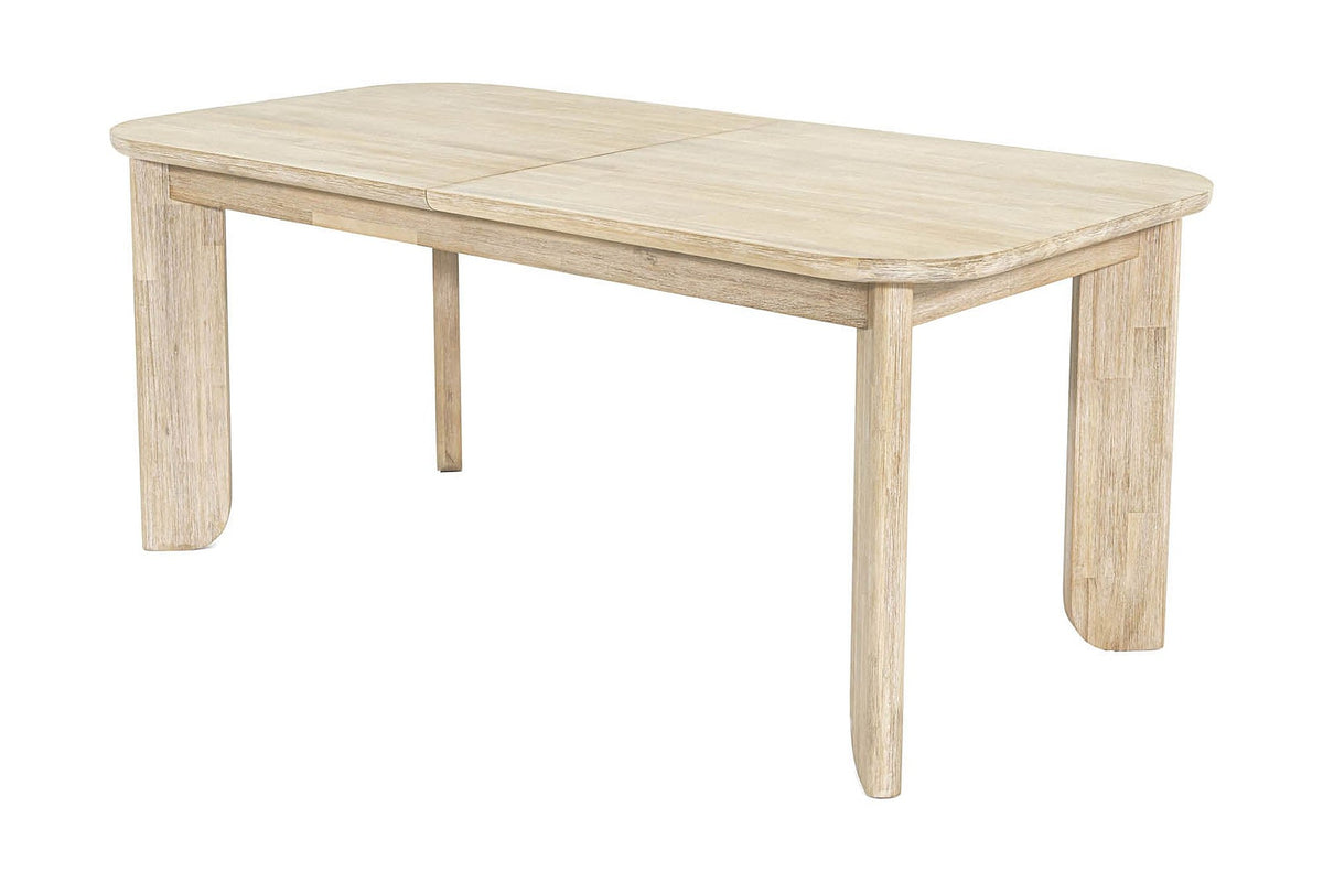Sylvan sand wash acacia extendable dining table, three-quarter view