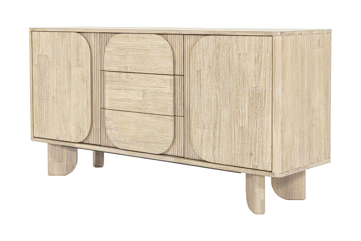Sylvan sand wash acacia sideboard with rounded panel fronts, three-quarter view