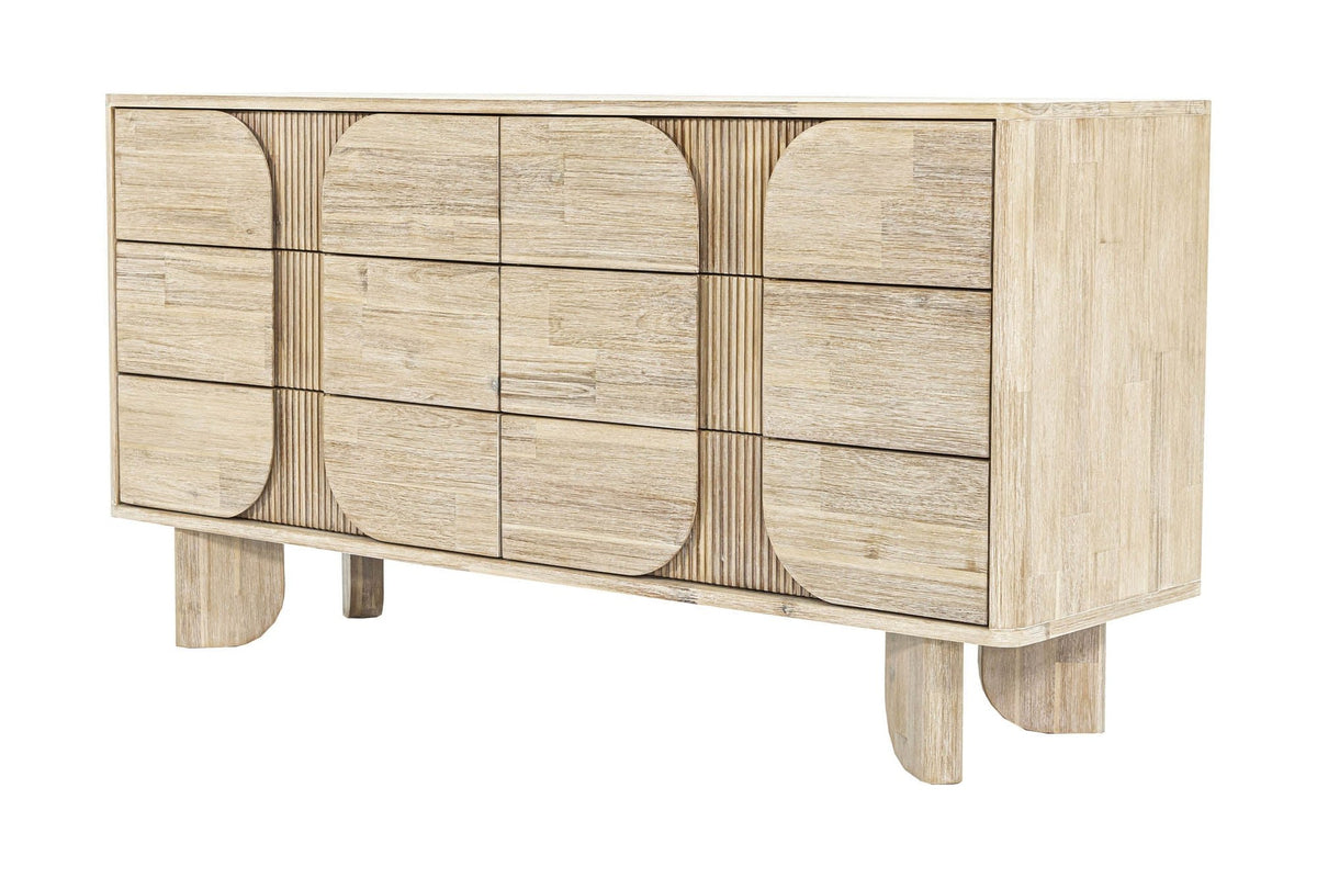Sylvan sand wash acacia 6-drawer dresser, three-quarter view