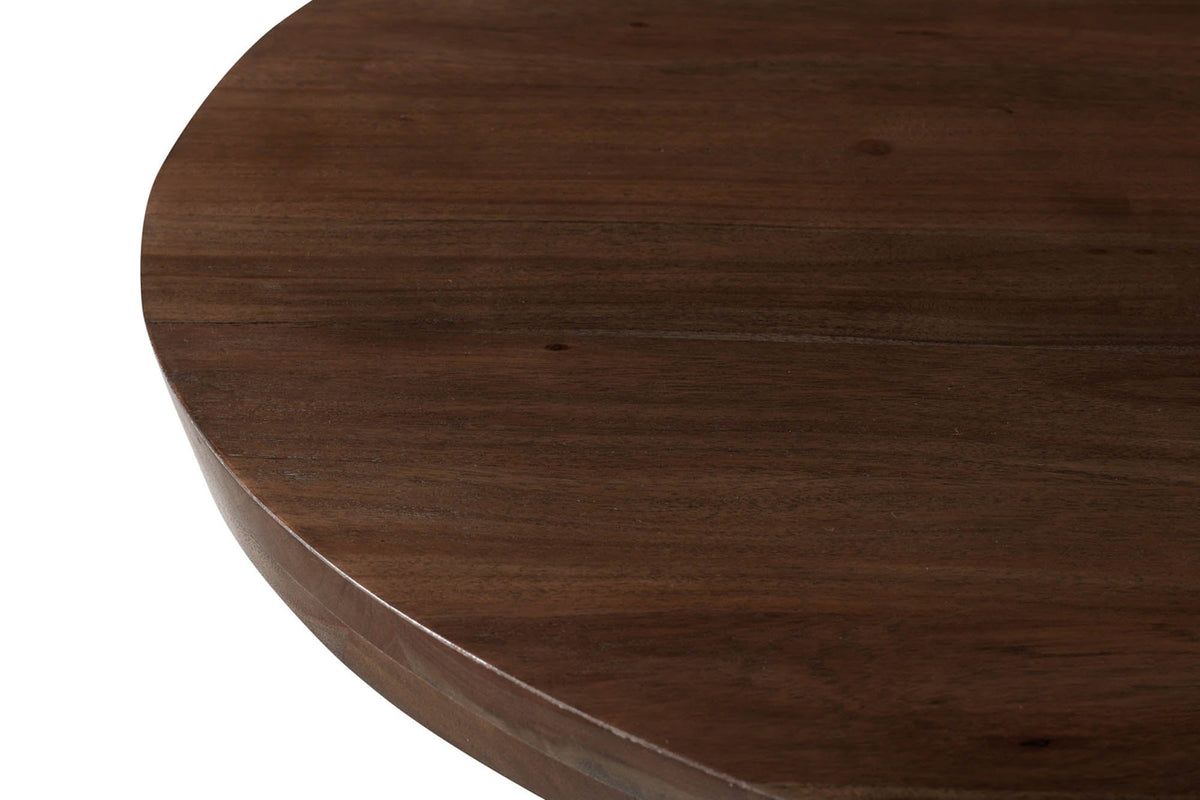 Close-up of the Thorne solid acacia top edge in a coffee brown finish
