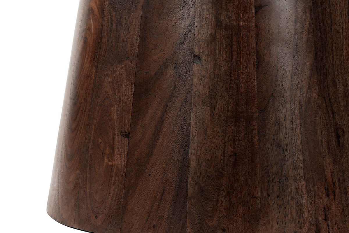 Close-up of the Thorne tapered pedestal with vertical wood grain