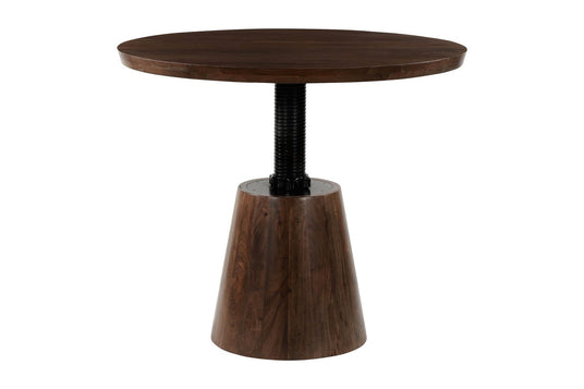 Thorne Acacia Adjustable-Height Round Dining Table - From Dining to Bar Height