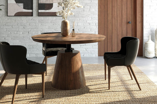 Thorne Acacia Adjustable-Height Round Dining Table - Built on a Single Pedestal