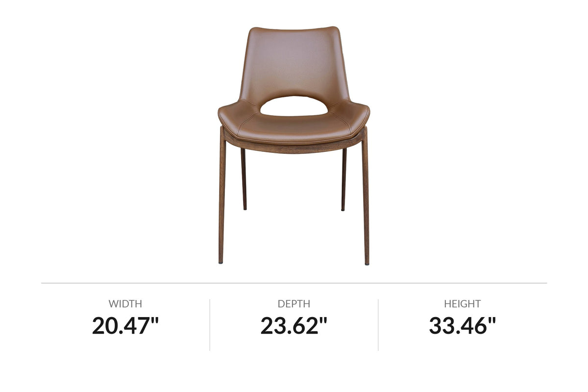 Tobin saddle faux leather dining chair, front view with dimensions
