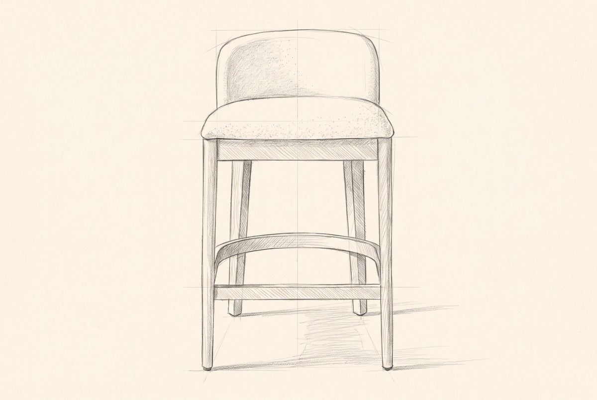 Pencil drawing of the Torgiano counter stool, front view