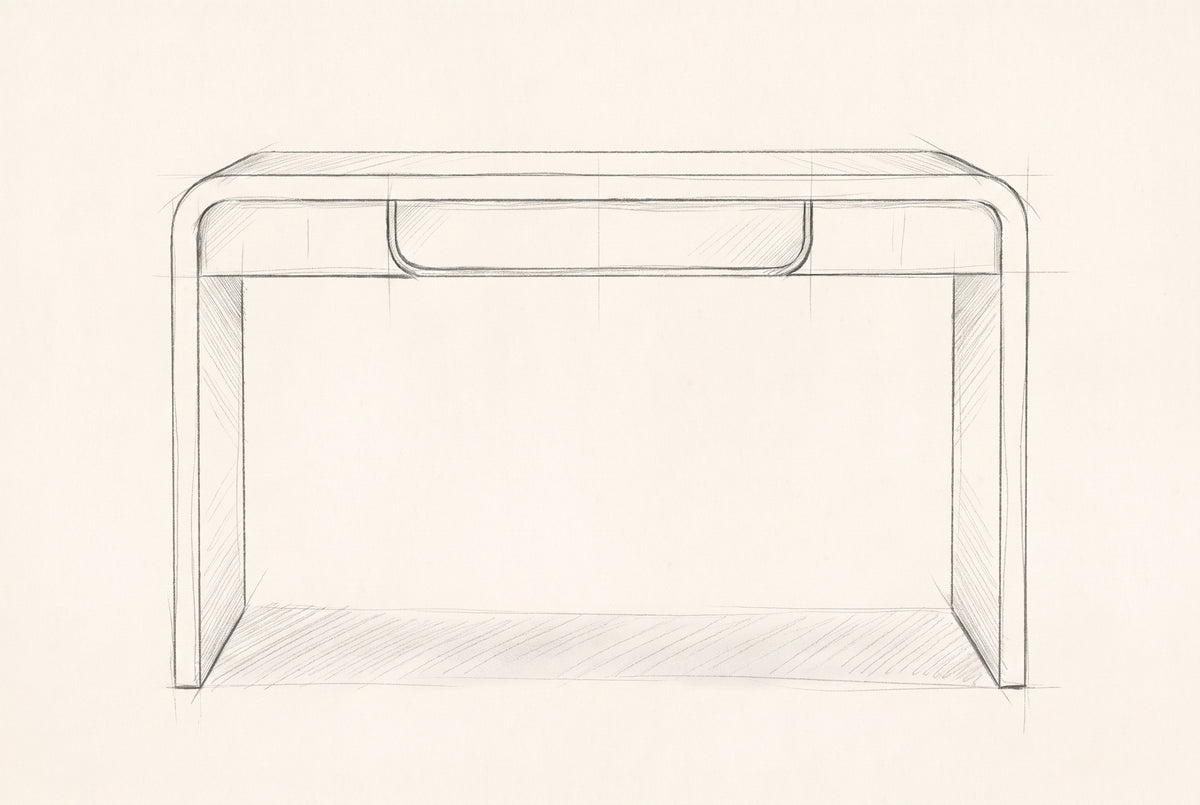 Pencil drawing of the Trieste console table, front view