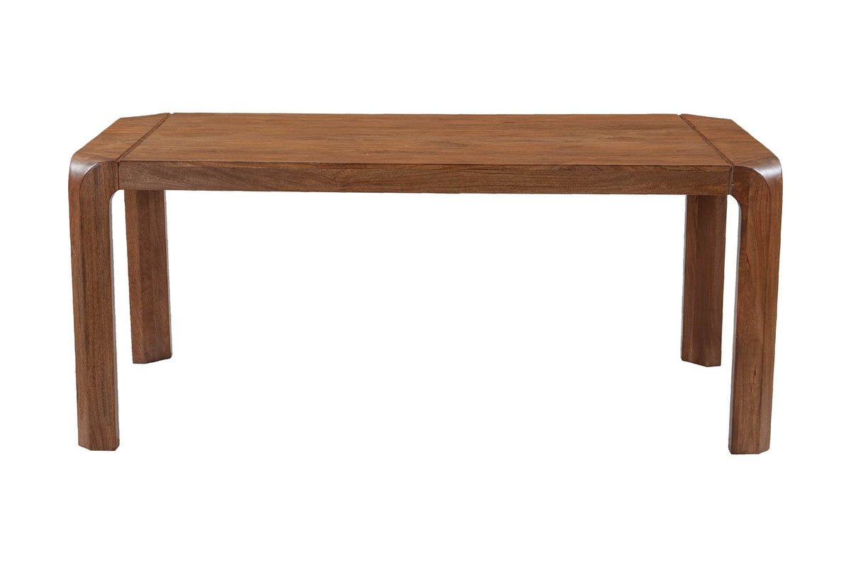 Tristan mango wood dining table, front view showing the breadboard-style ends