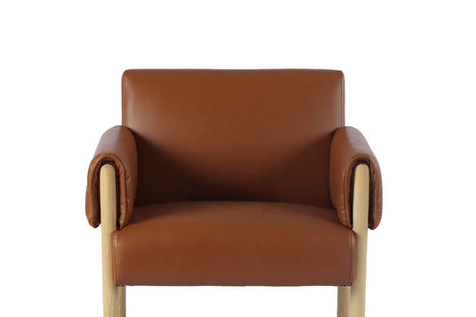 Upton Faux Leather Accent Chair with Ash Legs - Warm Saddle Tone