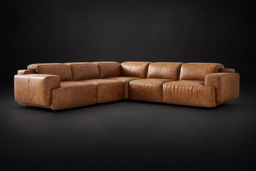 Valentina Distressed Leather Corner Recliner Sectional Sofa