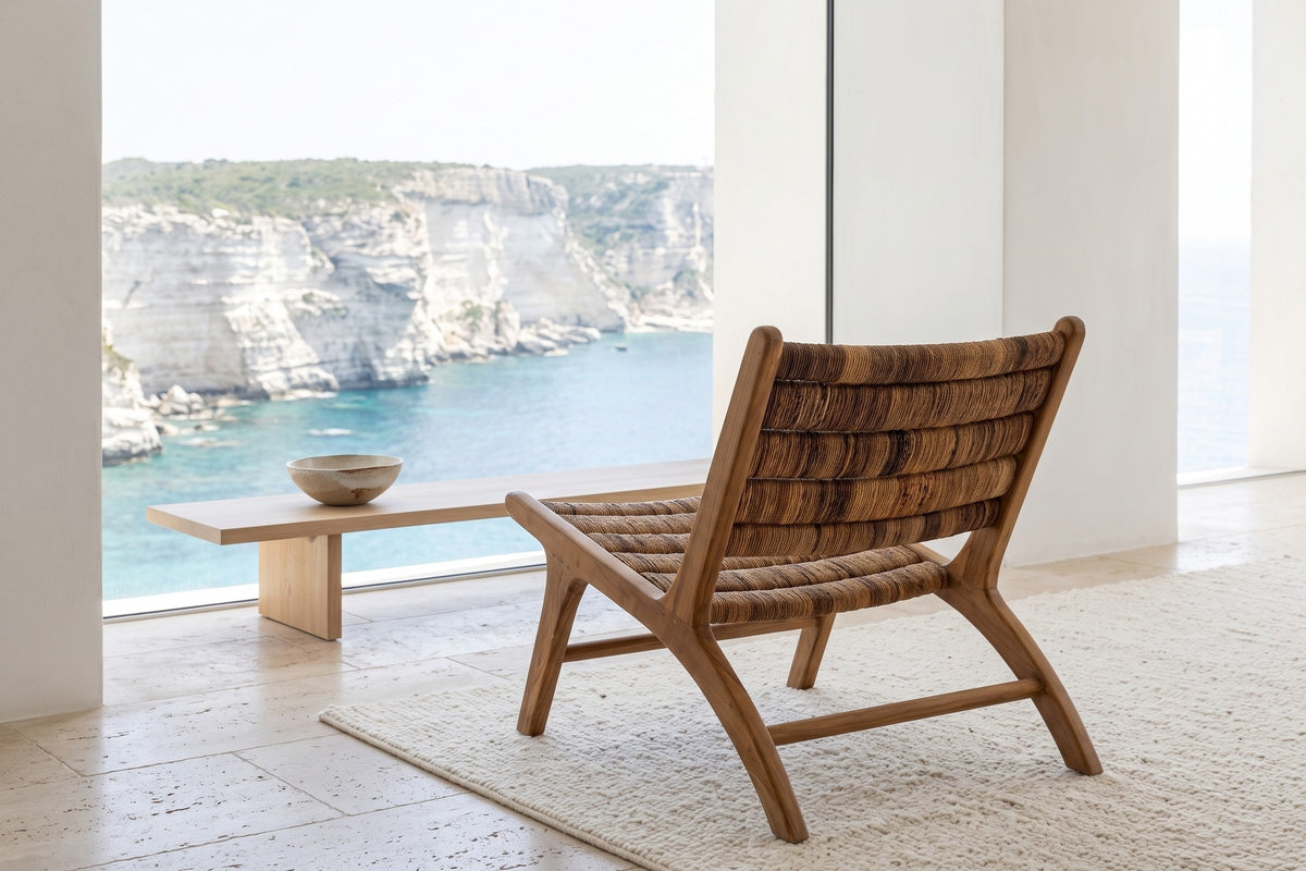 Varigotti accent chair from behind in a cliff house in Bonifacio, Corsica