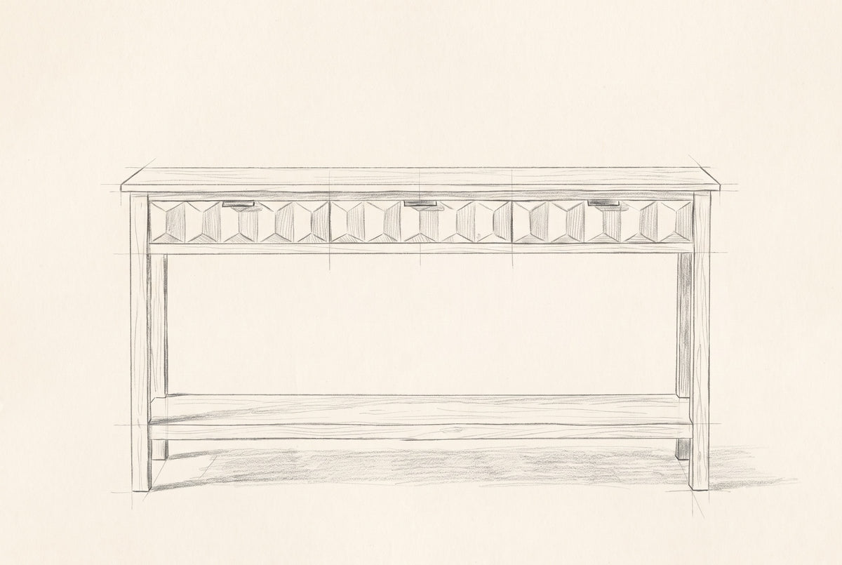 Pencil drawing of the Velletri console table, front view