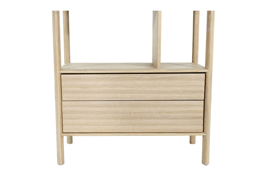 Vesper Light Oak Open-Back Bookcase with Drawers - Clean Drawer Fronts