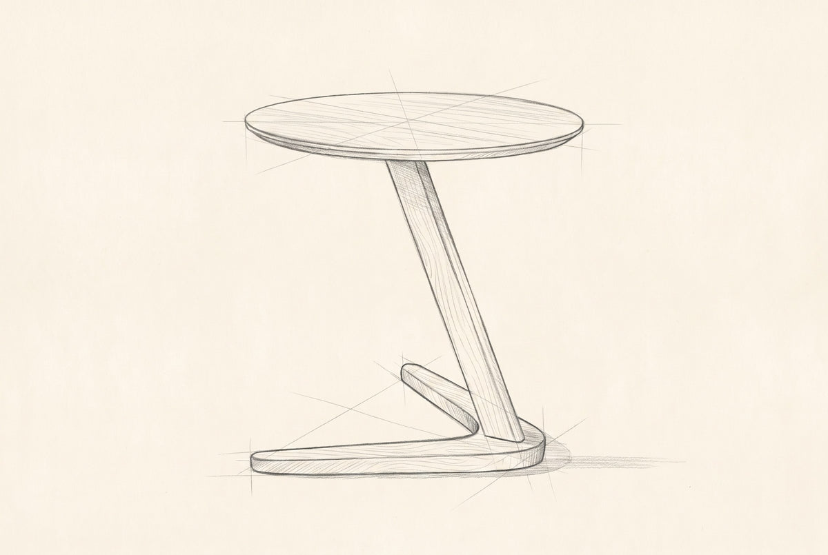 Pencil drawing of the Vigevano side table, front view